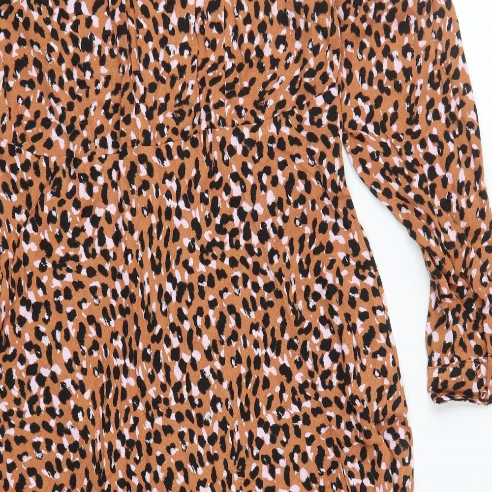 Marks and Spencer Womens Brown Animal Print Viscose A-Line  Size 14  V-Neck Pullover