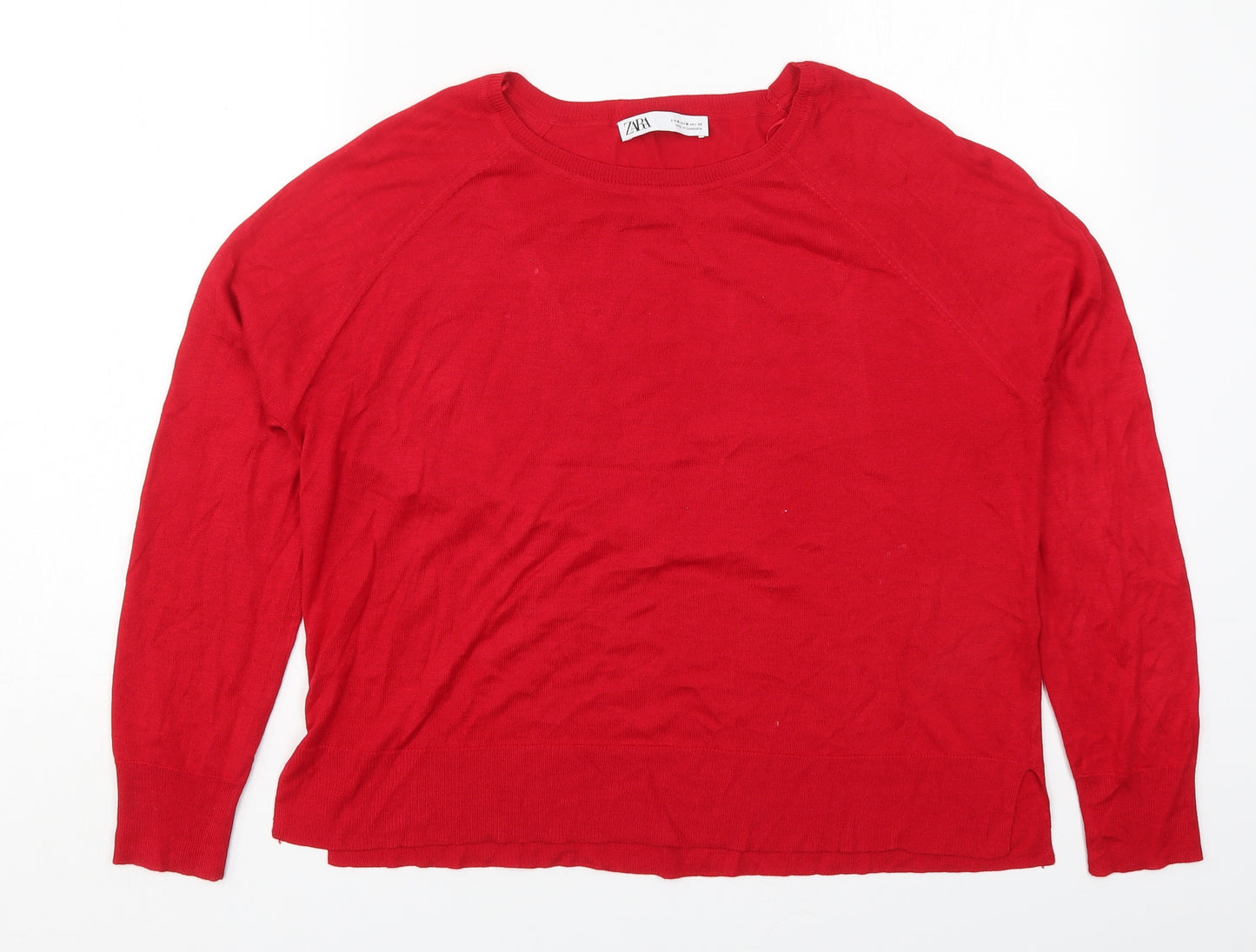 Zara Womens Red Round Neck  Viscose Pullover Jumper Size M