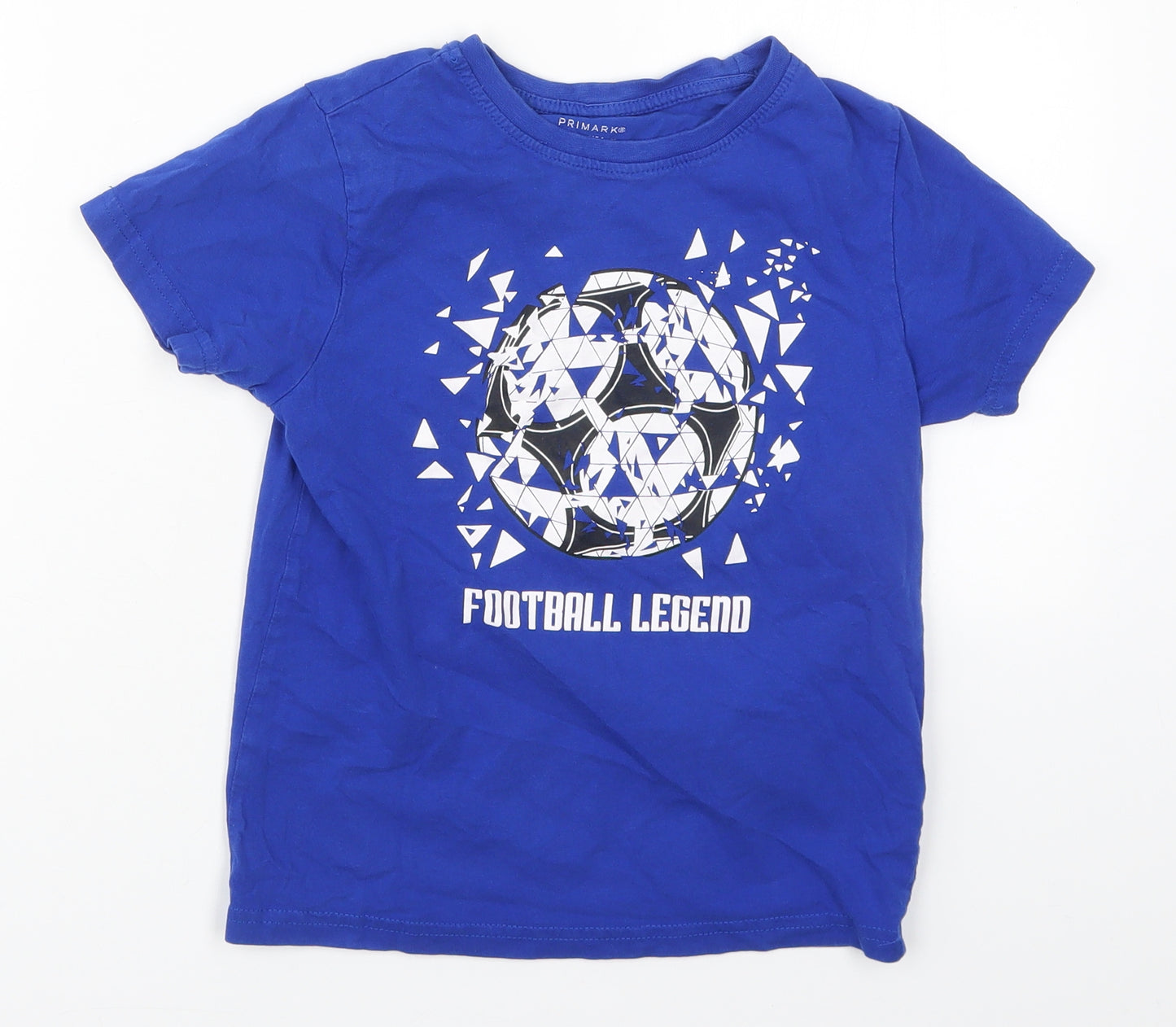 Primark Boys Blue  Cotton Basic T-Shirt Size 8-9 Years Crew Neck Pullover - Football Legend