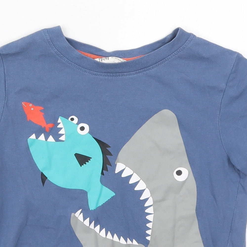 H&M Boys Blue  Cotton Basic T-Shirt Size 5-6 Years Crew Neck Pullover - Sharks