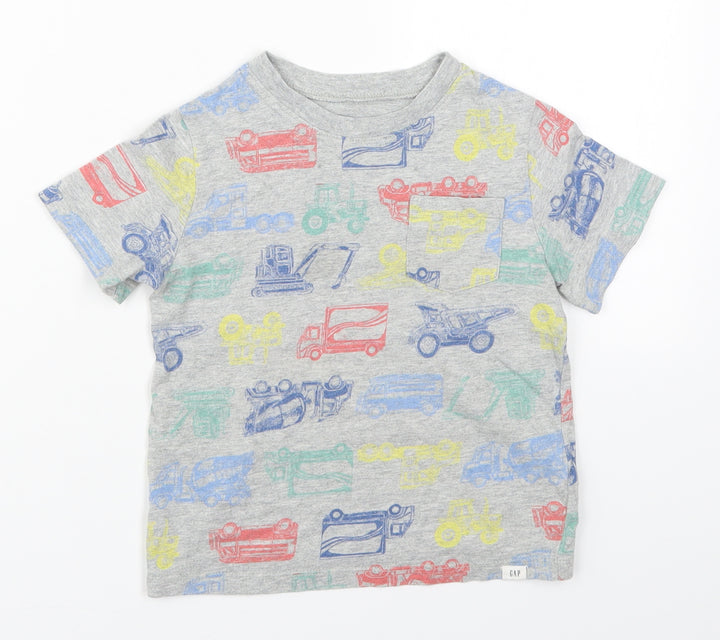 Gap Boys Multicoloured Cotton Basic T-Shirt Size 5 Years Crew Neck Pullover - Trucks
