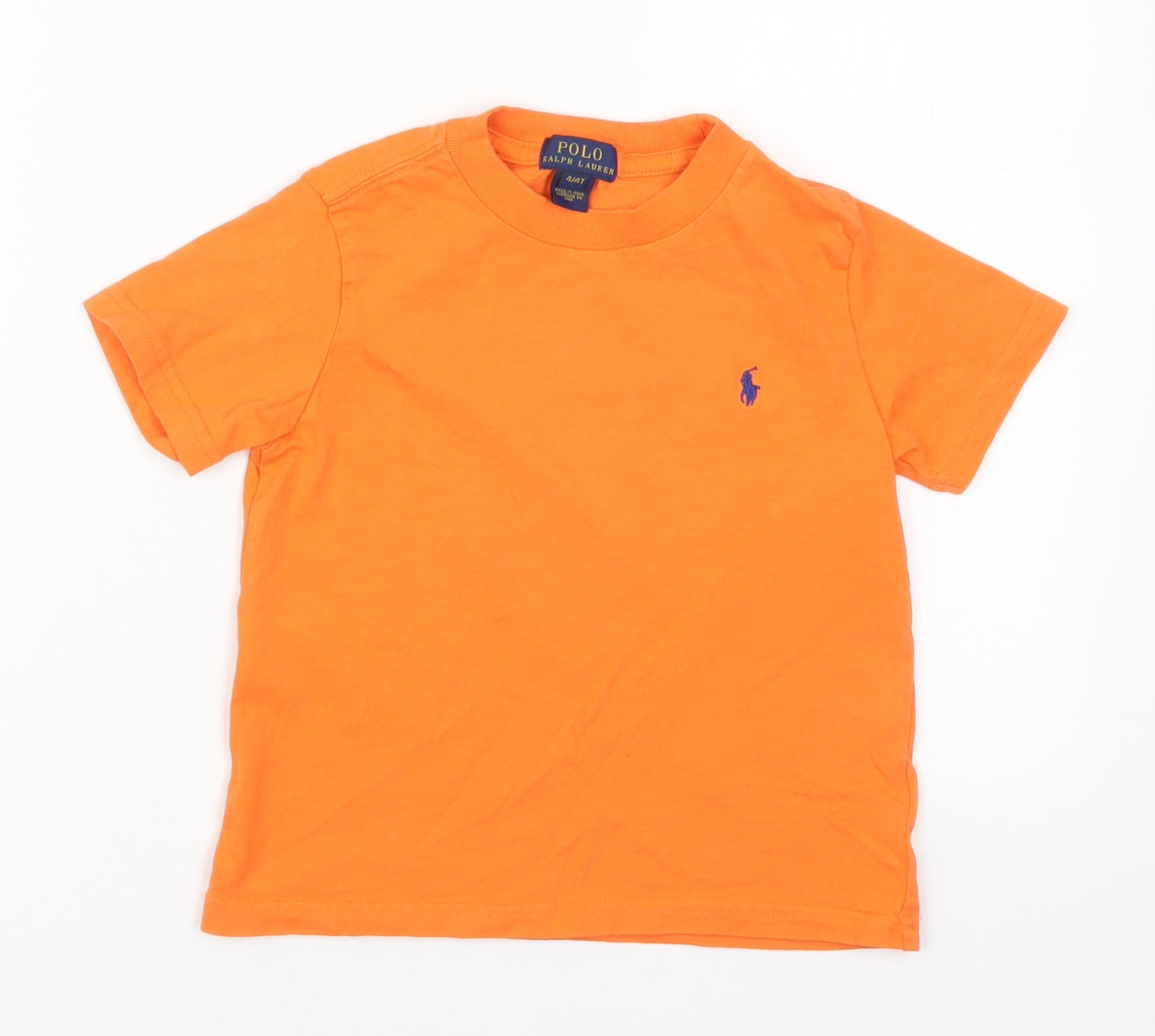 Ralph Lauren Boys Orange  Cotton Basic T-Shirt Size 4 Years Crew Neck Pullover
