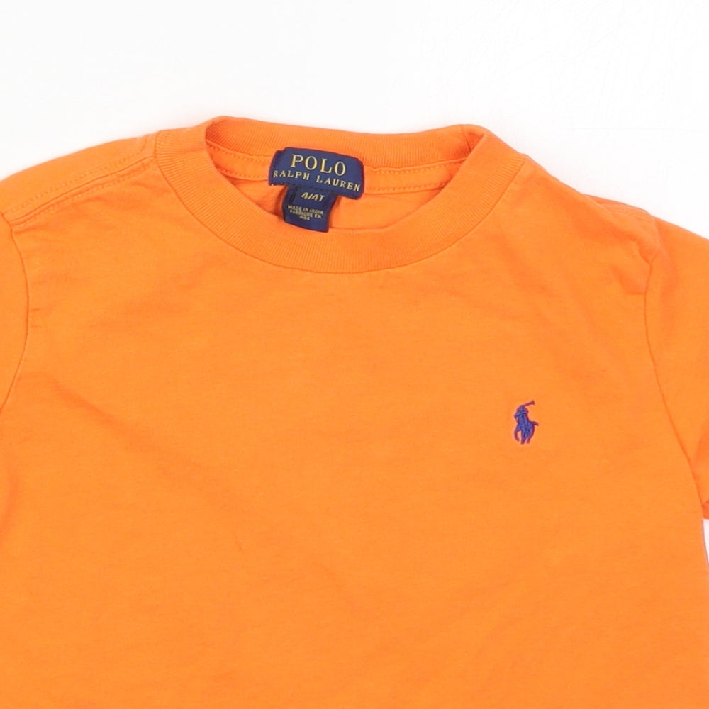 Ralph Lauren Boys Orange  Cotton Basic T-Shirt Size 4 Years Crew Neck Pullover