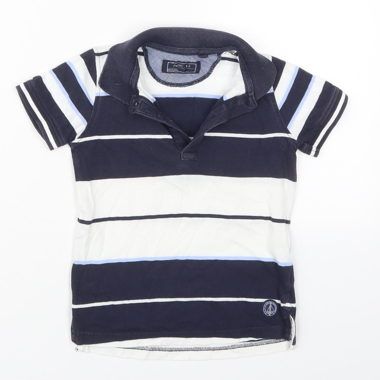 NEXT Boys Blue Striped Cotton Basic Polo Size 3 Years Collared Pullover
