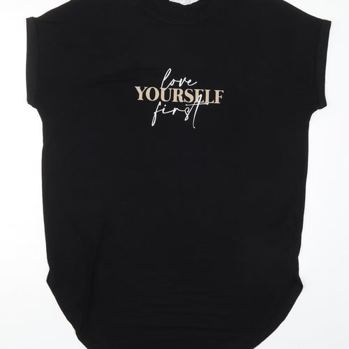 Primark Womens Black Solid Polyester Top Pyjama Top Size 14   - Love Yourself First