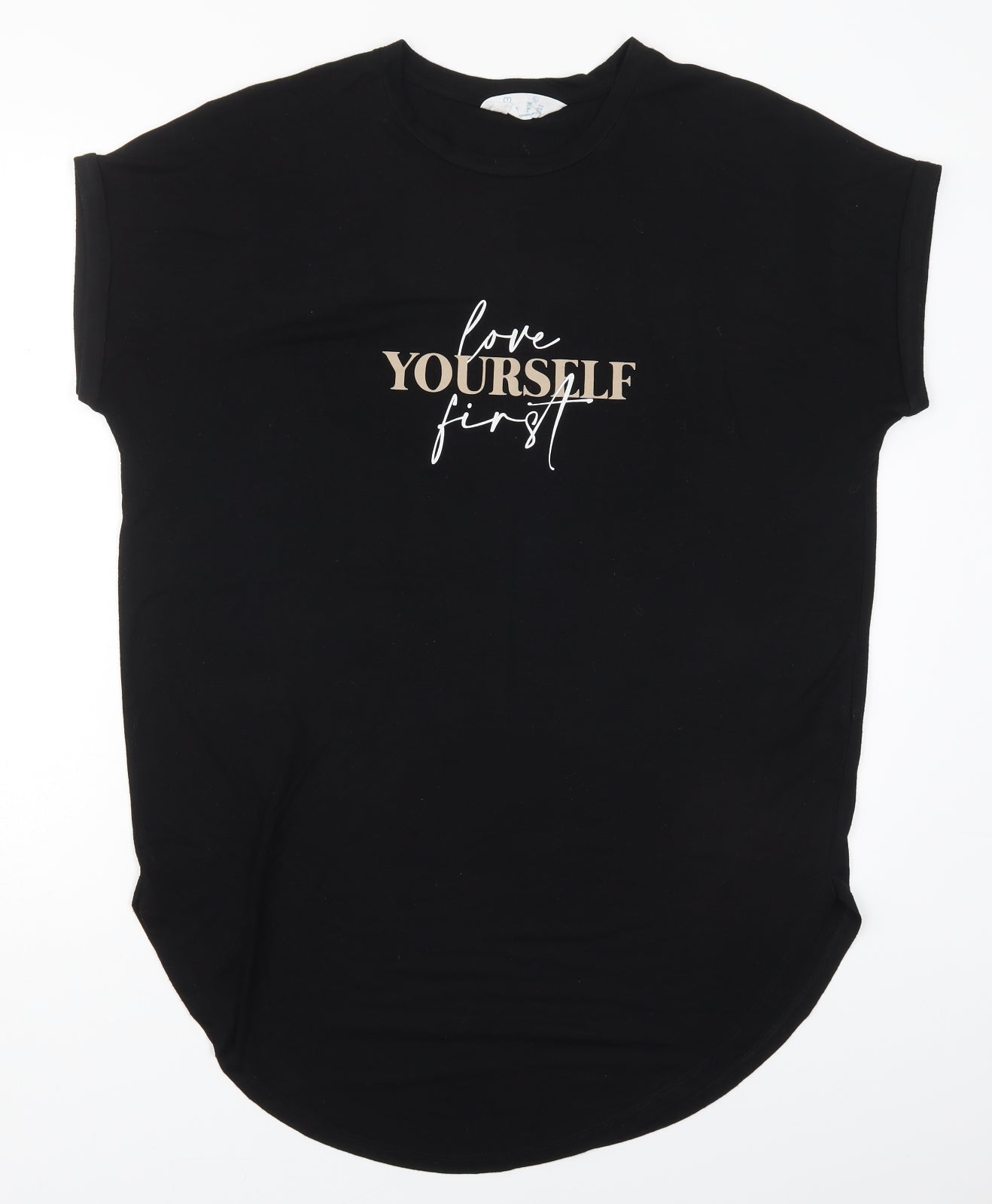 Primark Womens Black Solid Polyester Top Pyjama Top Size 14   - Love Yourself First