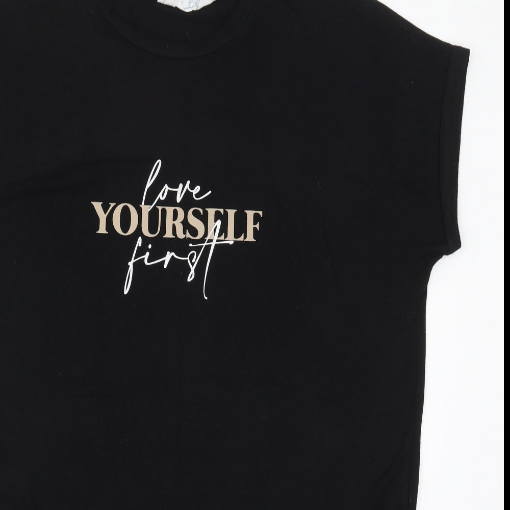 Primark Womens Black Solid Polyester Top Pyjama Top Size 14   - Love Yourself First