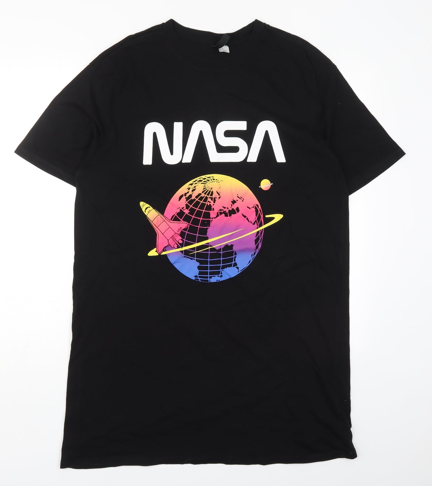 H&M Womens Black  Cotton T-Shirt Dress  Size M  Crew Neck Pullover - Nasa