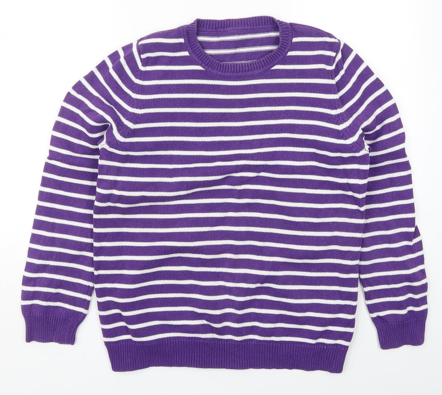BHS Womens Purple Round Neck Striped Cotton Pullover Jumper Size 14