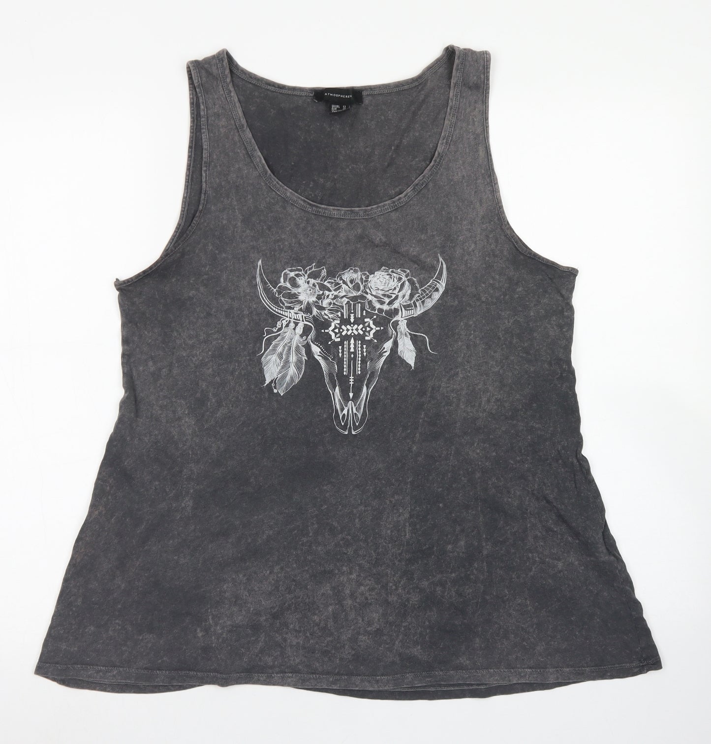 Atmosphere Womens Grey  Cotton Basic Tank Size 12 Round Neck