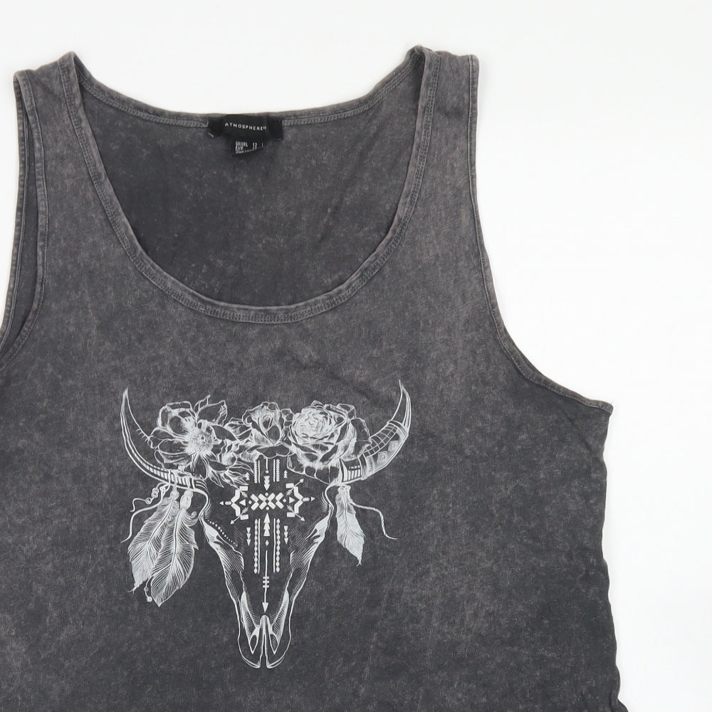 Atmosphere Womens Grey  Cotton Basic Tank Size 12 Round Neck