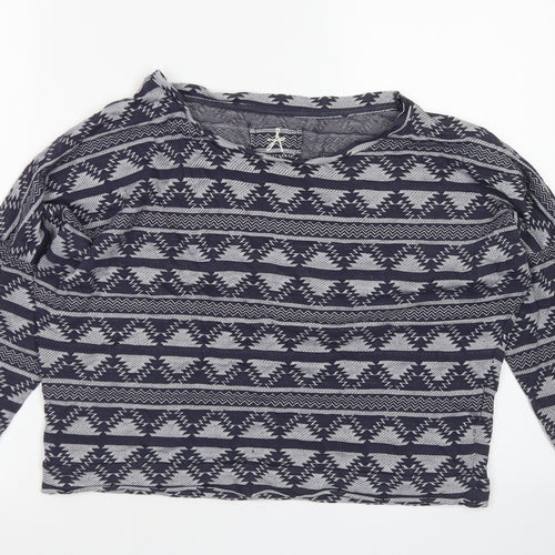 Atmosphere Womens Blue Fair Isle Cotton Cropped T-Shirt Size 14 Crew Neck