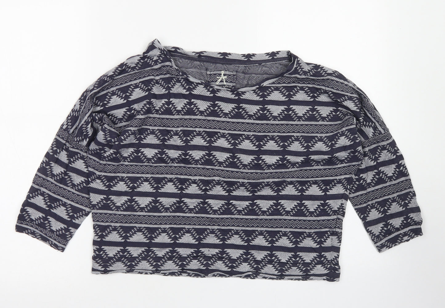 Atmosphere Womens Blue Fair Isle Cotton Cropped T-Shirt Size 14 Crew Neck