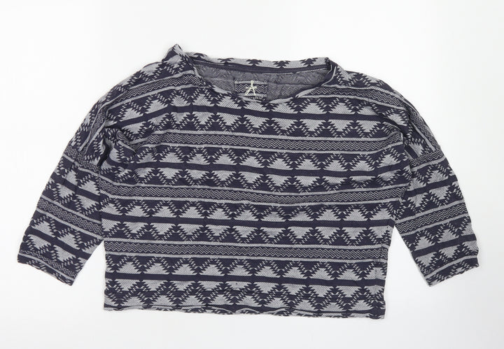 Atmosphere Womens Blue Fair Isle Cotton Cropped T-Shirt Size 14 Crew Neck