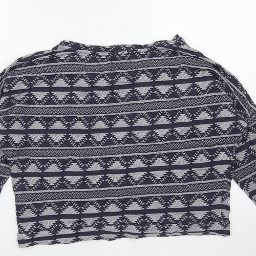 Atmosphere Womens Blue Fair Isle Cotton Cropped T-Shirt Size 14 Crew Neck