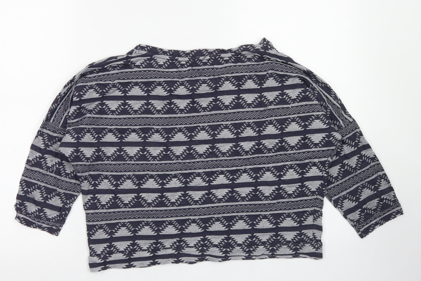 Atmosphere Womens Blue Fair Isle Cotton Cropped T-Shirt Size 14 Crew Neck