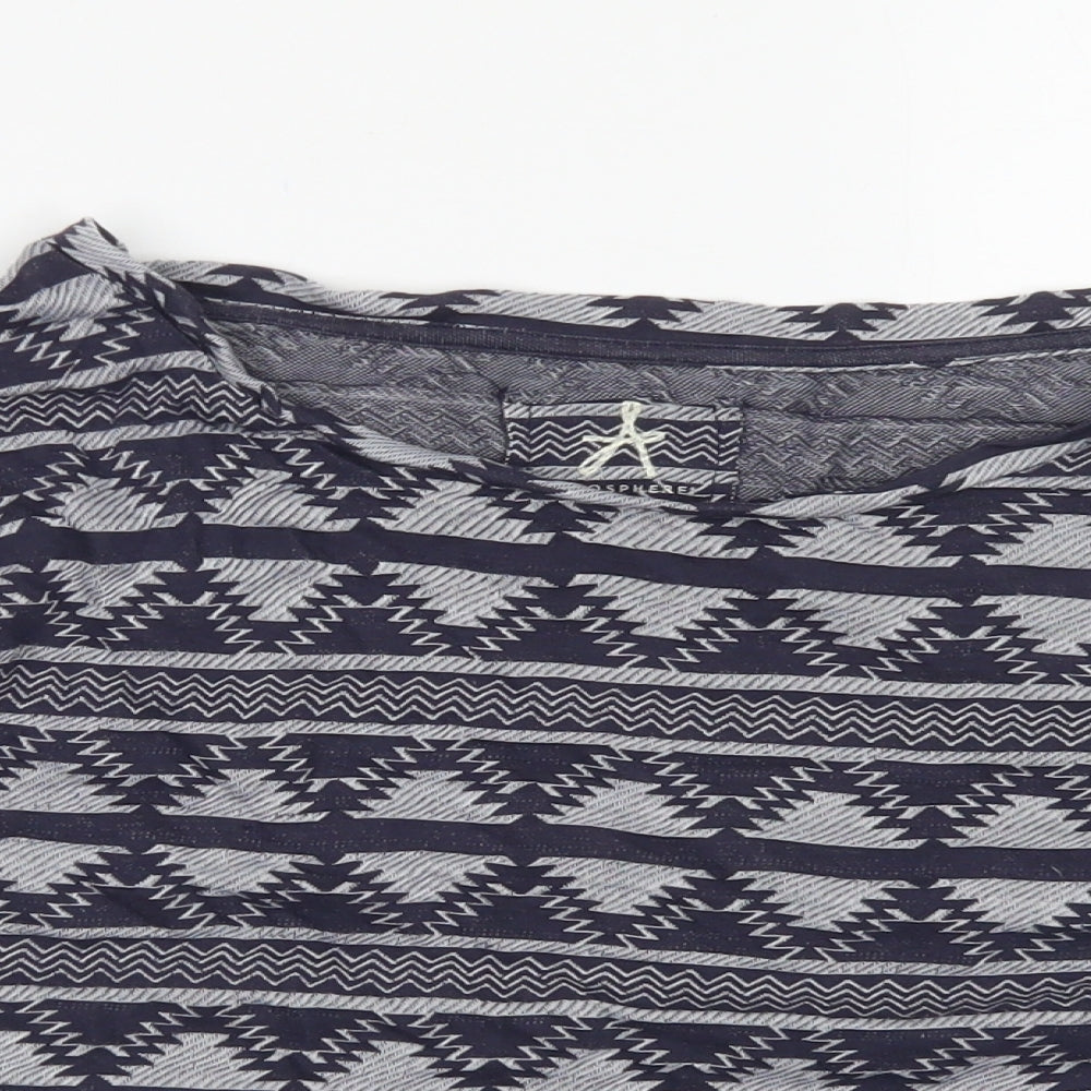 Atmosphere Womens Blue Fair Isle Cotton Cropped T-Shirt Size 14 Crew Neck