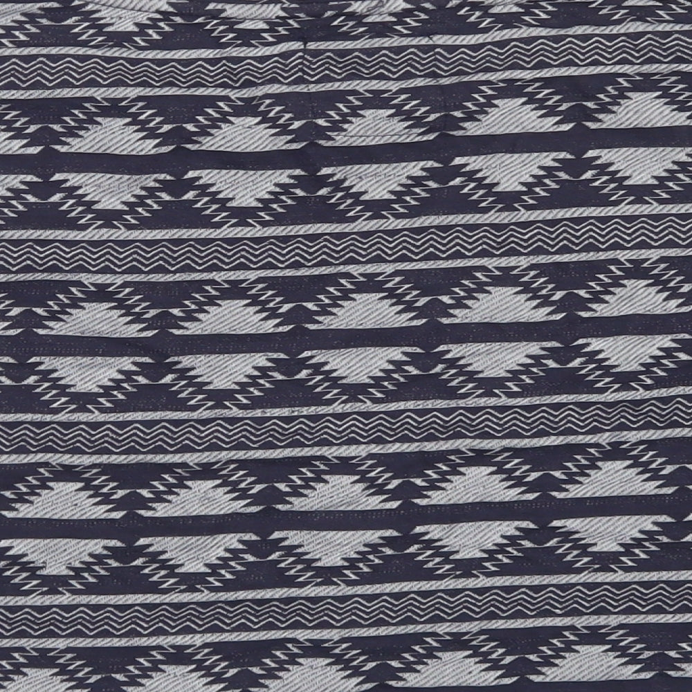 Atmosphere Womens Blue Fair Isle Cotton Cropped T-Shirt Size 14 Crew Neck
