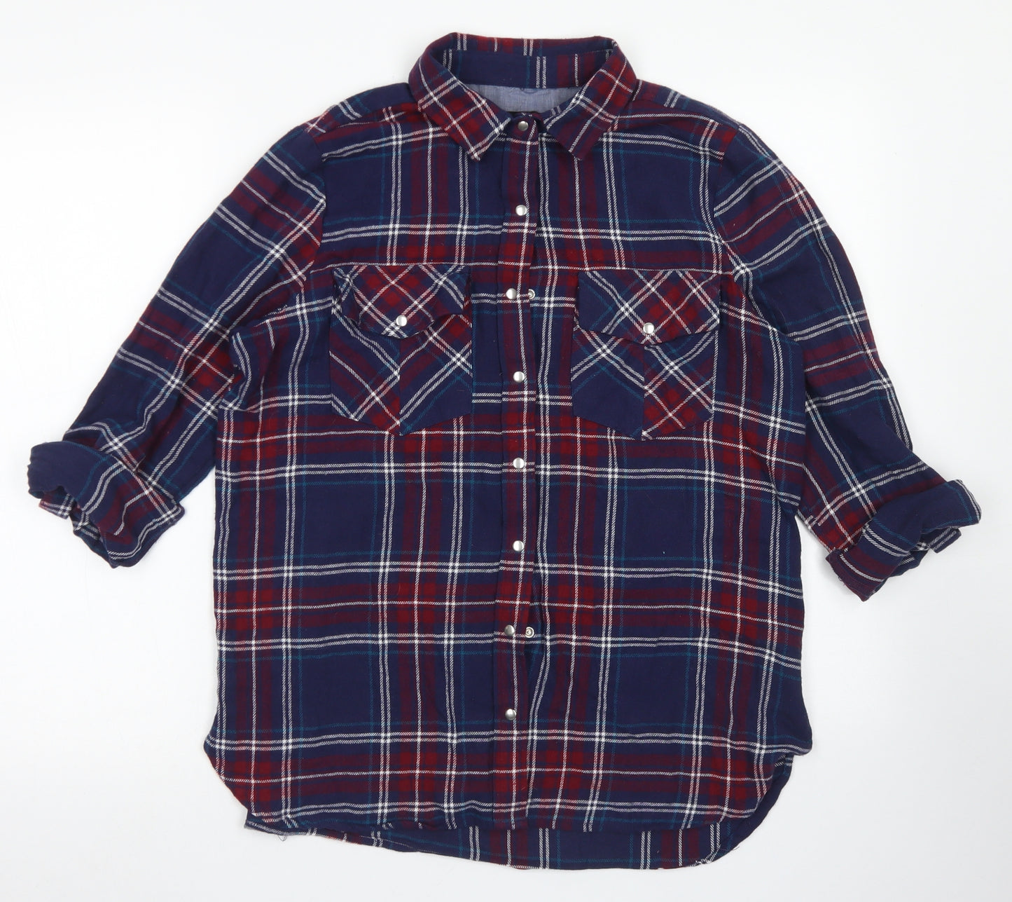Atmosphere Womens Blue Plaid Cotton Basic Button-Up Size 16 Collared