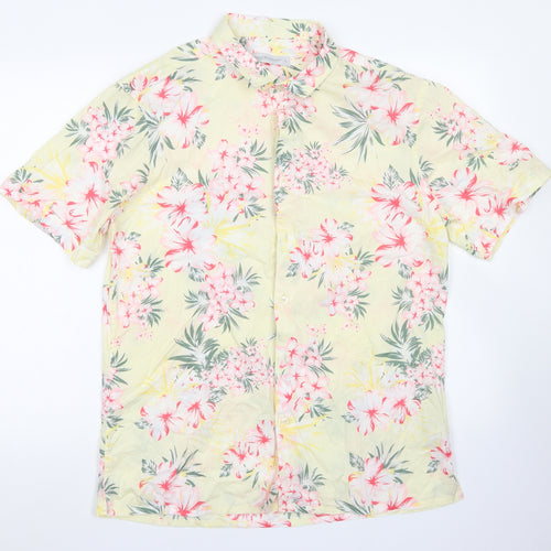 Cedar Wood State Mens Yellow Floral Cotton  Button-Up Size L Collared Button