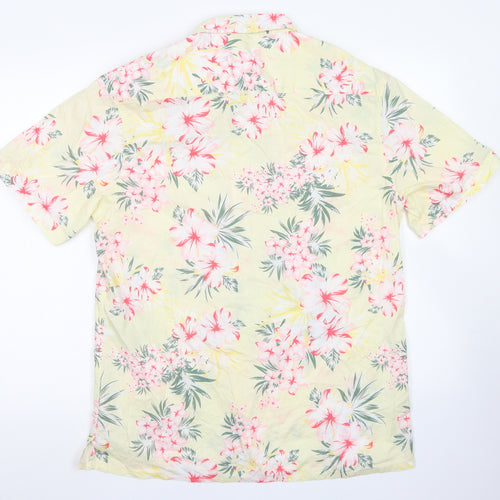 Cedar Wood State Mens Yellow Floral Cotton  Button-Up Size L Collared Button