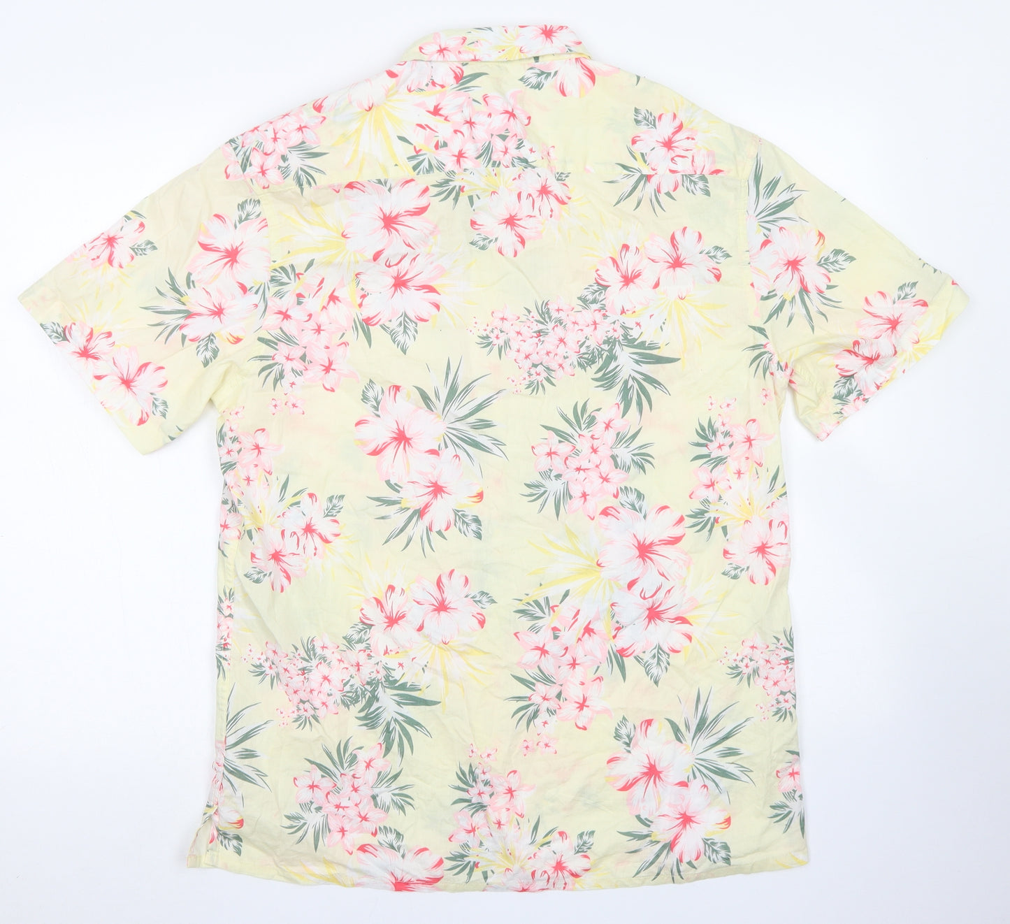 Cedar Wood State Mens Yellow Floral Cotton  Button-Up Size L Collared Button