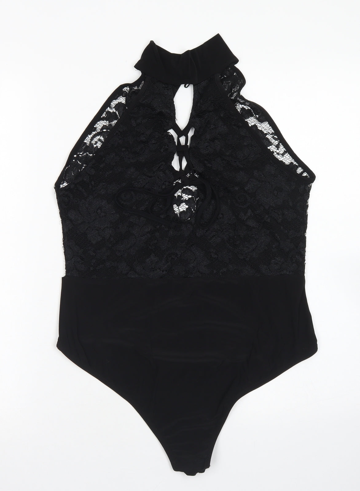 PRETTYLITTLETHING Womens Black  Polyester Bodysuit One-Piece Size 14  Button