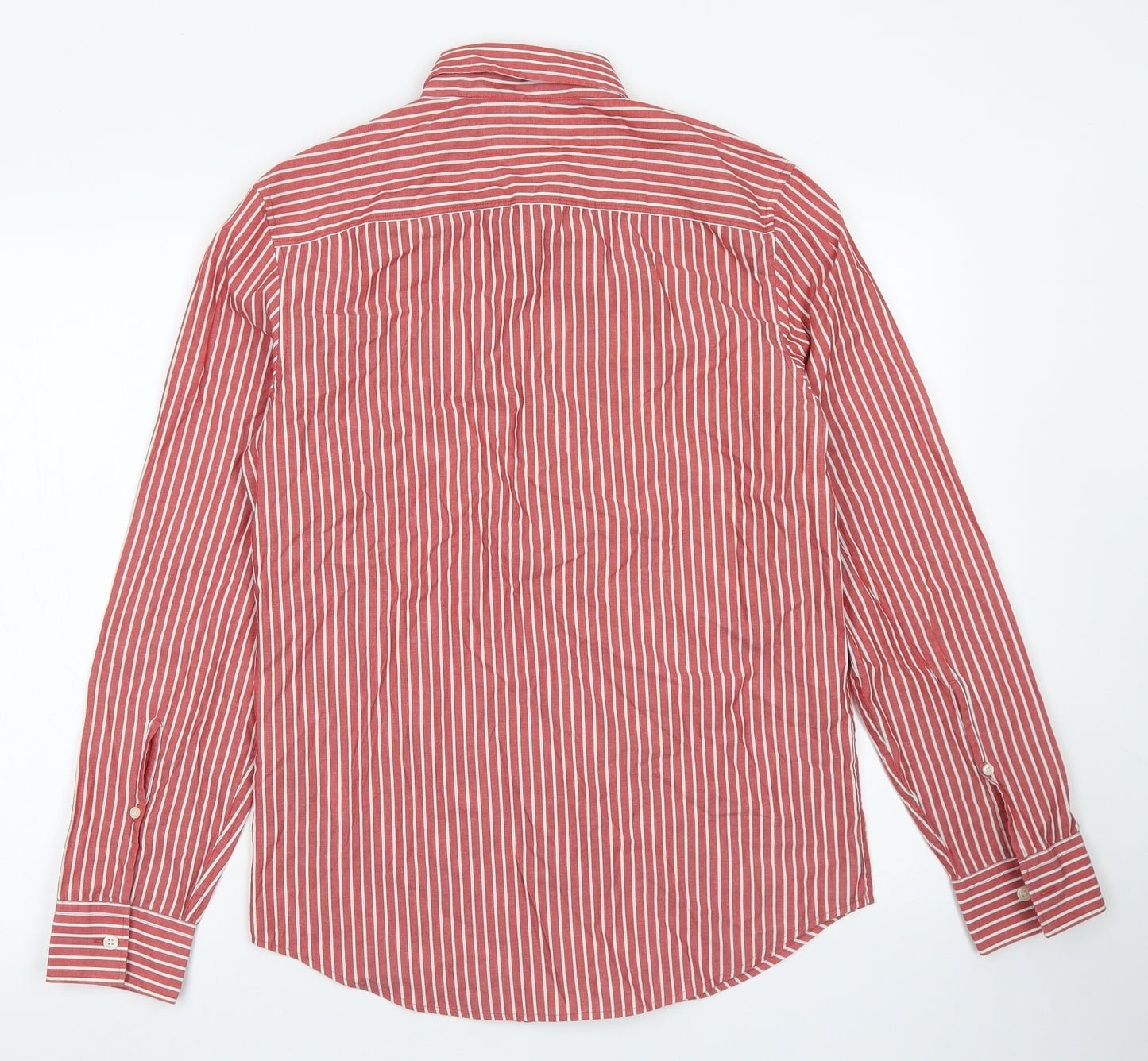 Penguin Mens Red Striped Cotton  Button-Up Size S Collared Button