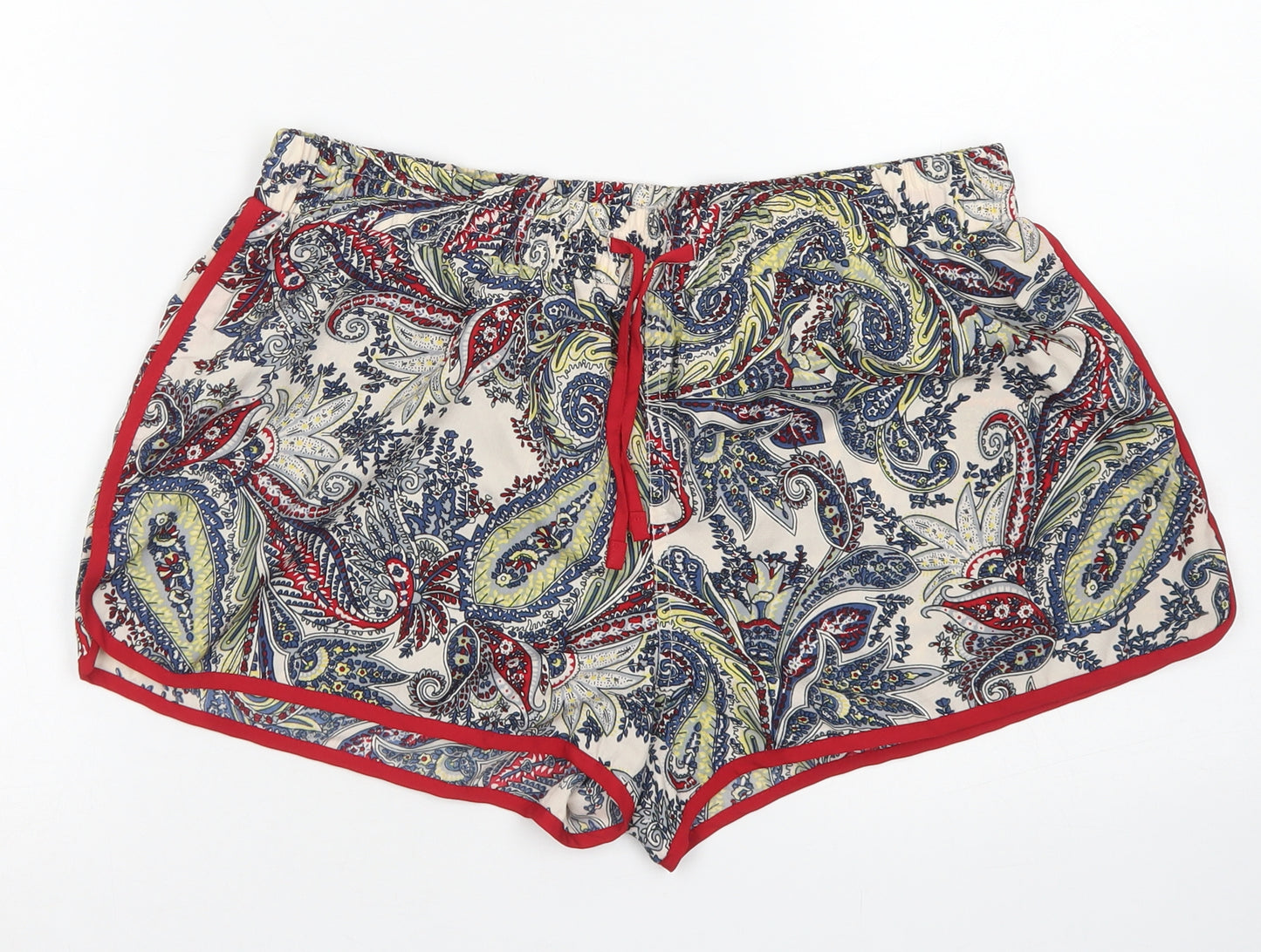 Denim Co Womens Ivory Paisley Polyester Hot Pants Shorts Size 12  Regular Drawstring