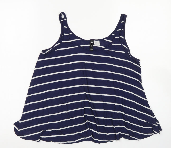 Divided Womens Blue Striped Viscose Basic Tank Size 8 Scoop Neck