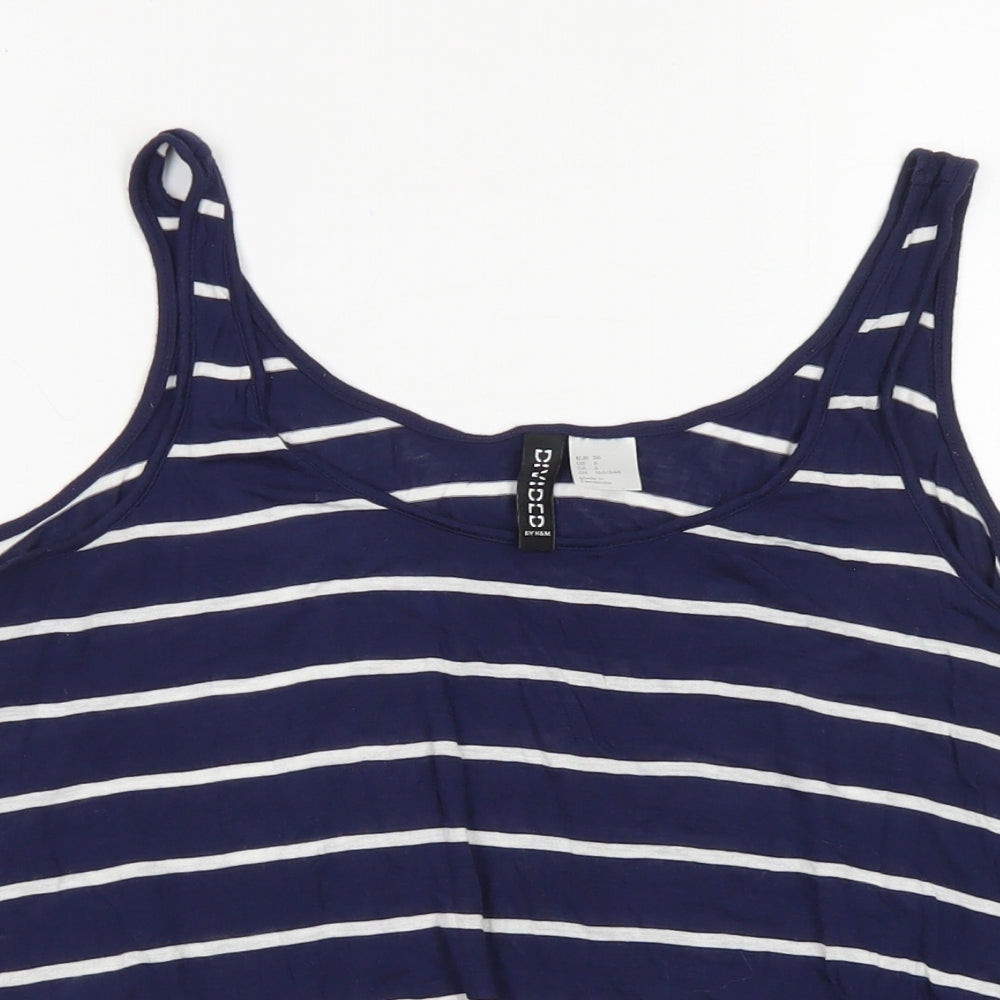 Divided Womens Blue Striped Viscose Basic Tank Size 8 Scoop Neck