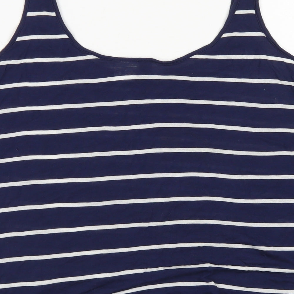 Divided Womens Blue Striped Viscose Basic Tank Size 8 Scoop Neck