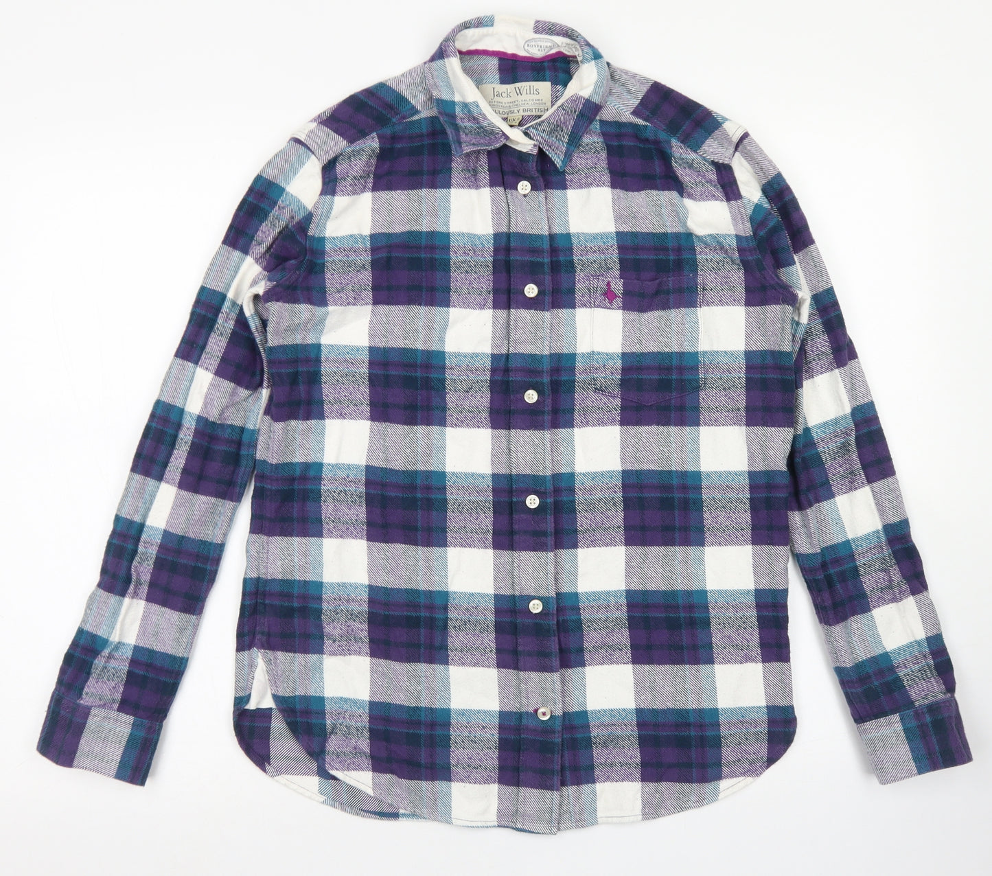 Jack Wills Womens Purple Plaid Cotton Basic Button-Up Size 8 Collared - Boyfriend Fit