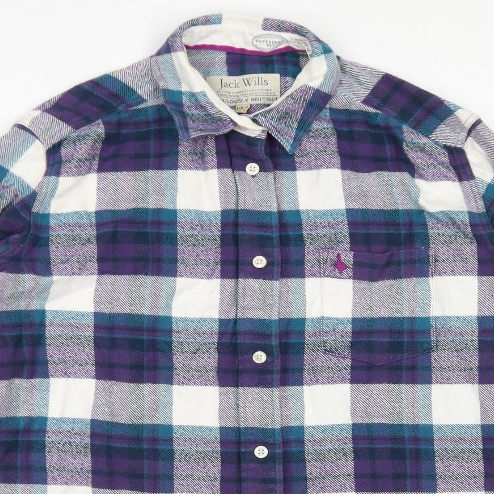 Jack Wills Womens Purple Plaid Cotton Basic Button-Up Size 8 Collared - Boyfriend Fit