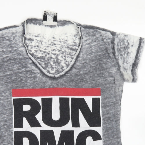 Atmosphere Womens Grey  Cotton Basic T-Shirt Size 10 V-Neck - RUN DMC