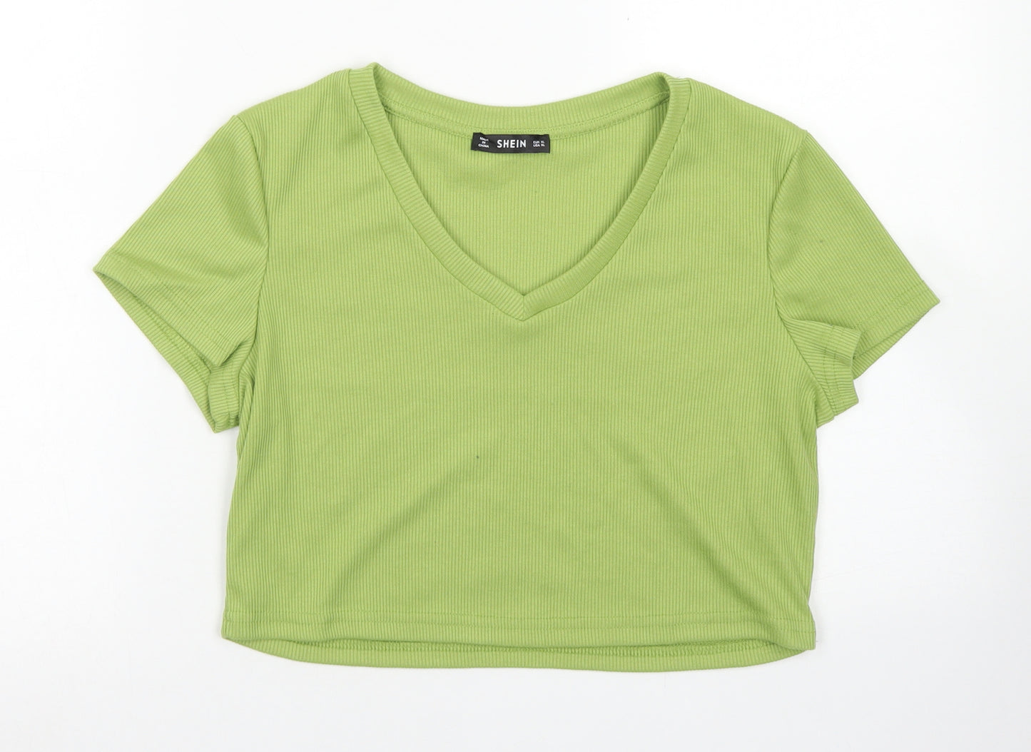 SheIn Womens Green  Polyester Cropped T-Shirt Size XL V-Neck