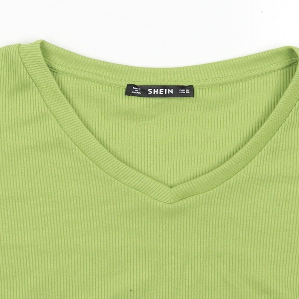 SheIn Womens Green  Polyester Cropped T-Shirt Size XL V-Neck