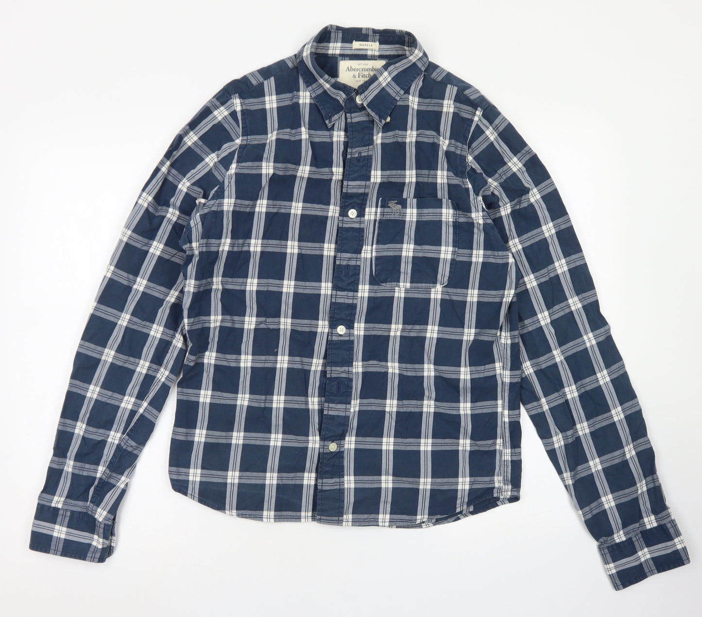 Abercrombie & Fitch Mens Blue Plaid Cotton  Button-Up Size M Collared Button