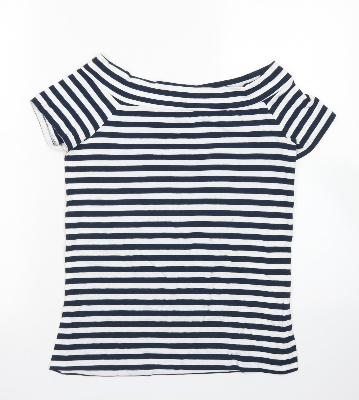 Atmosphere Womens Blue Striped Cotton Basic T-Shirt Size 12 Boat Neck