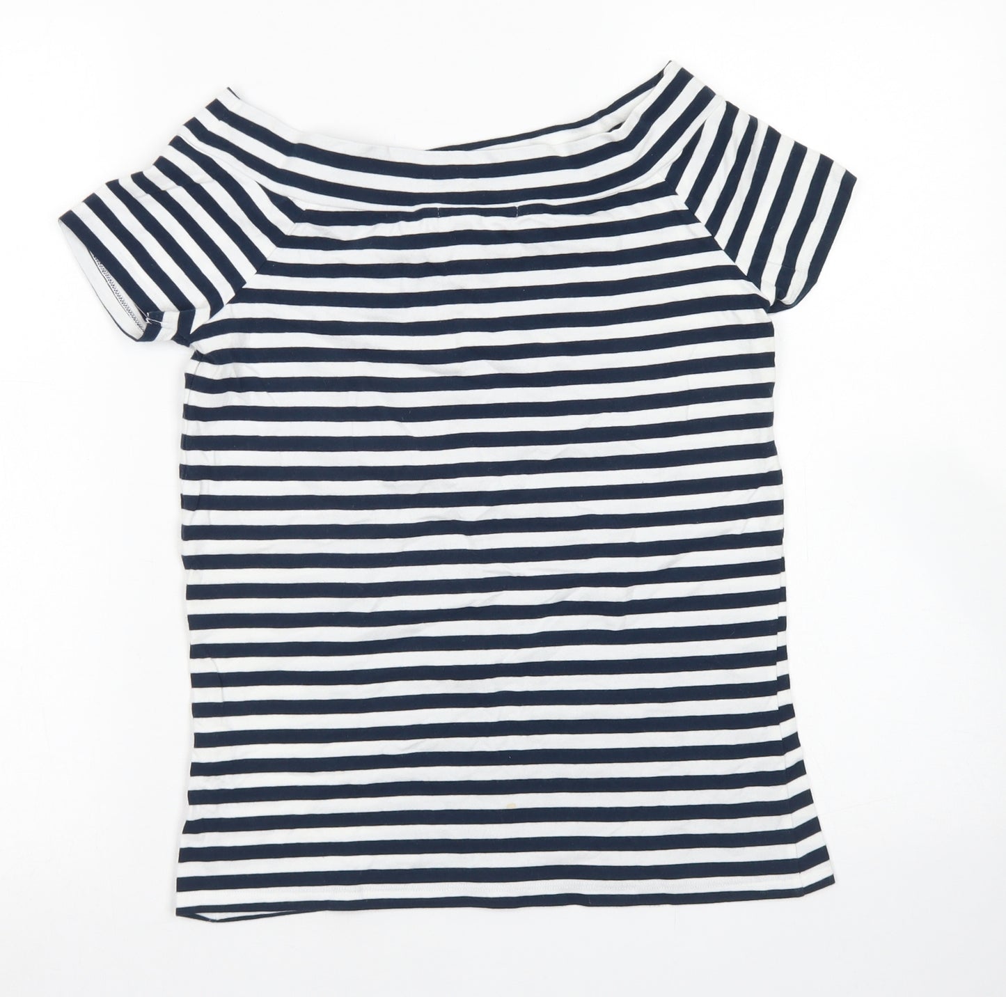 Atmosphere Womens Blue Striped Cotton Basic T-Shirt Size 12 Boat Neck