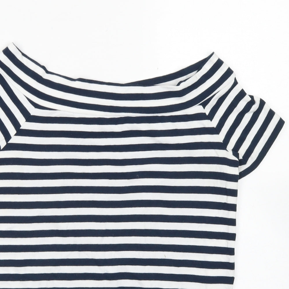 Atmosphere Womens Blue Striped Cotton Basic T-Shirt Size 12 Boat Neck