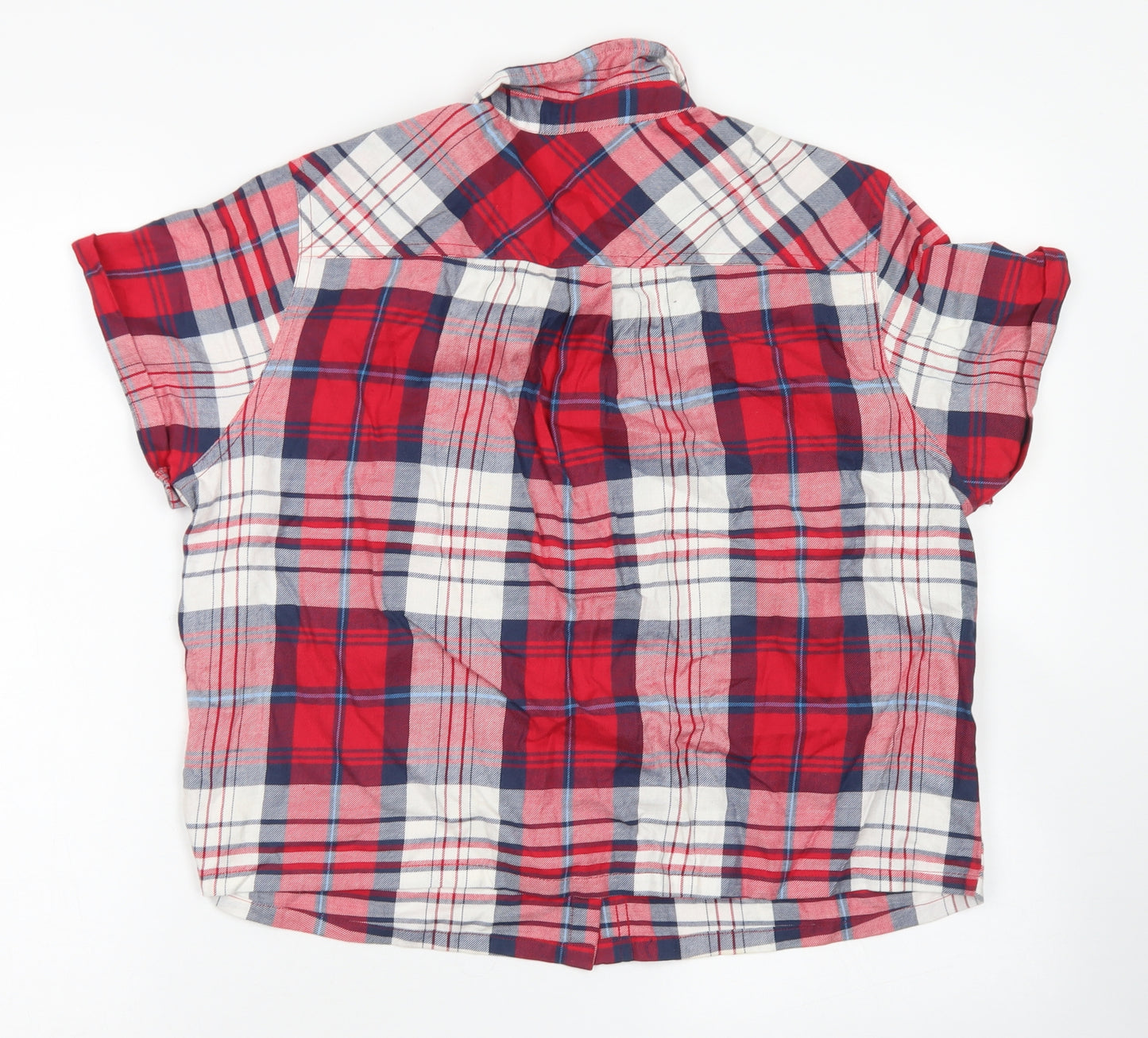 Topshop Womens Red Plaid Cotton Cropped Button-Up Size 10 Collared