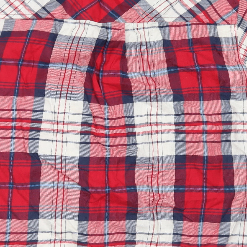Topshop Womens Red Plaid Cotton Cropped Button-Up Size 10 Collared