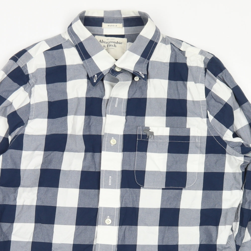 Abercrombie & Fitch Mens Blue Check Cotton  Button-Up Size L Collared Button - Muscle Fit