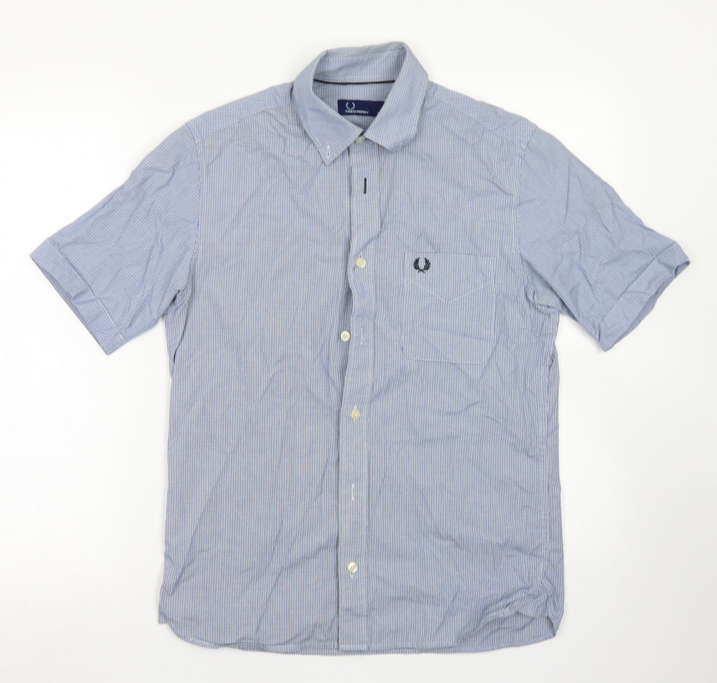 Fred Perry Mens Blue Plaid Cotton  Button-Up Size S Collared Button