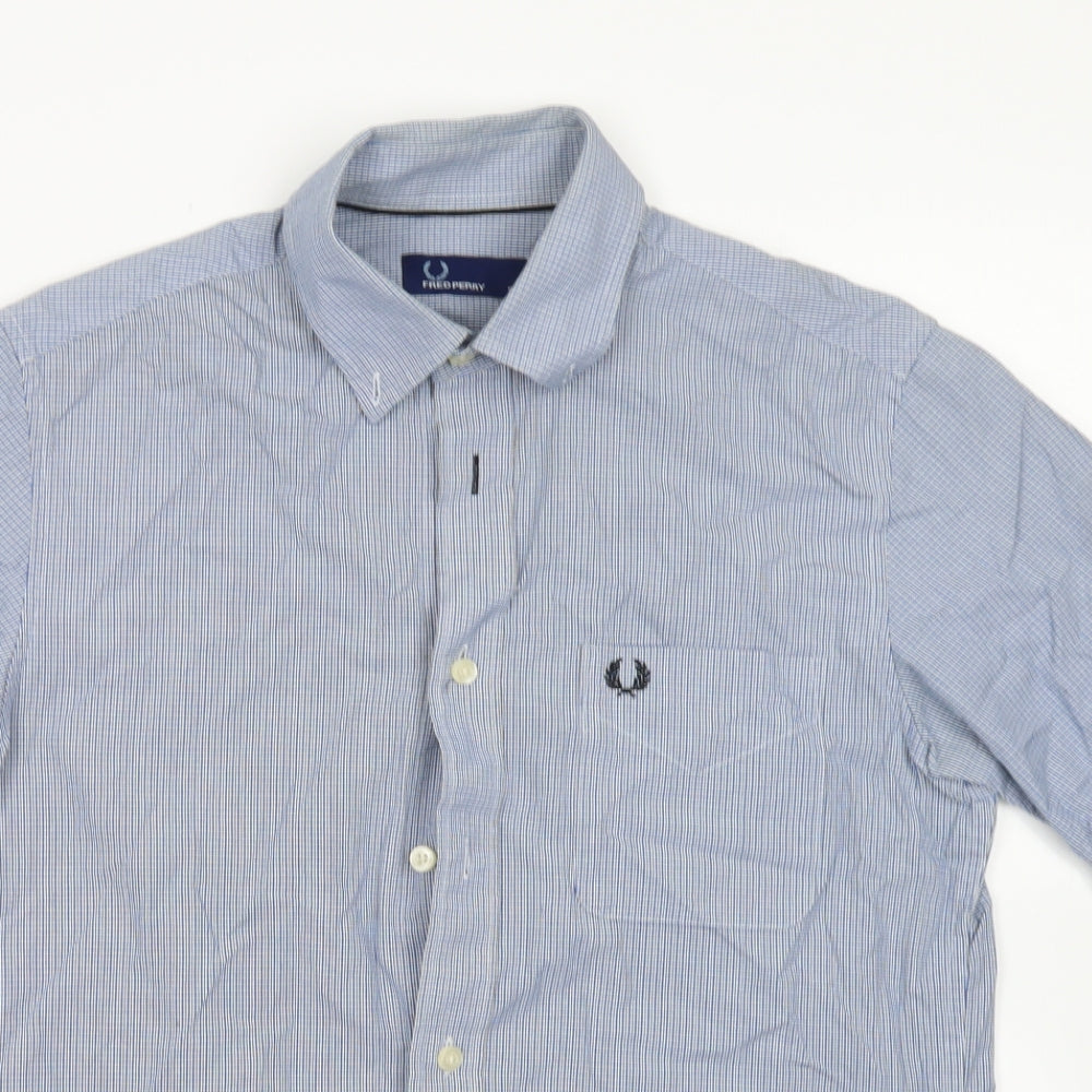 Fred Perry Mens Blue Plaid Cotton  Button-Up Size S Collared Button
