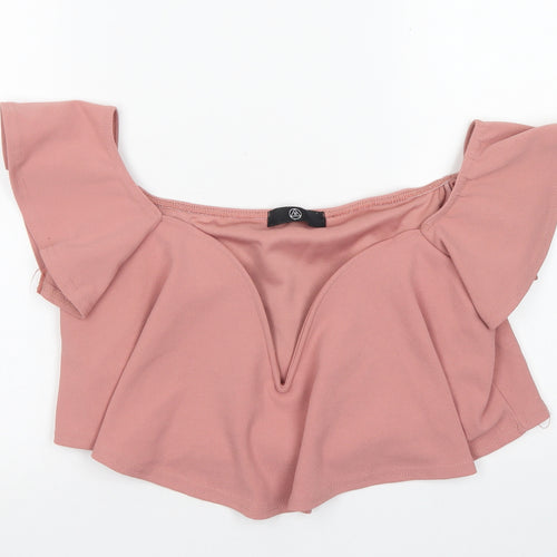 Missguided Womens Pink  Polyester Cropped Blouse Size 14 Boat Neck