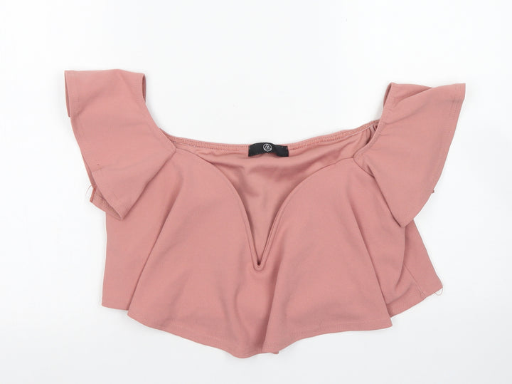 Missguided Womens Pink Polyester Cropped Blouse Size 14 Boat Neck
