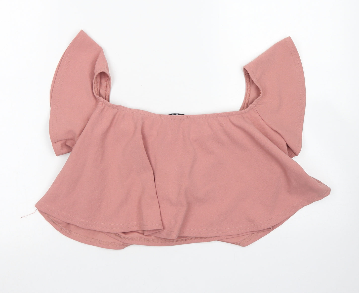 Missguided Womens Pink  Polyester Cropped Blouse Size 14 Boat Neck