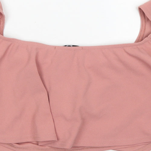 Missguided Womens Pink  Polyester Cropped Blouse Size 14 Boat Neck